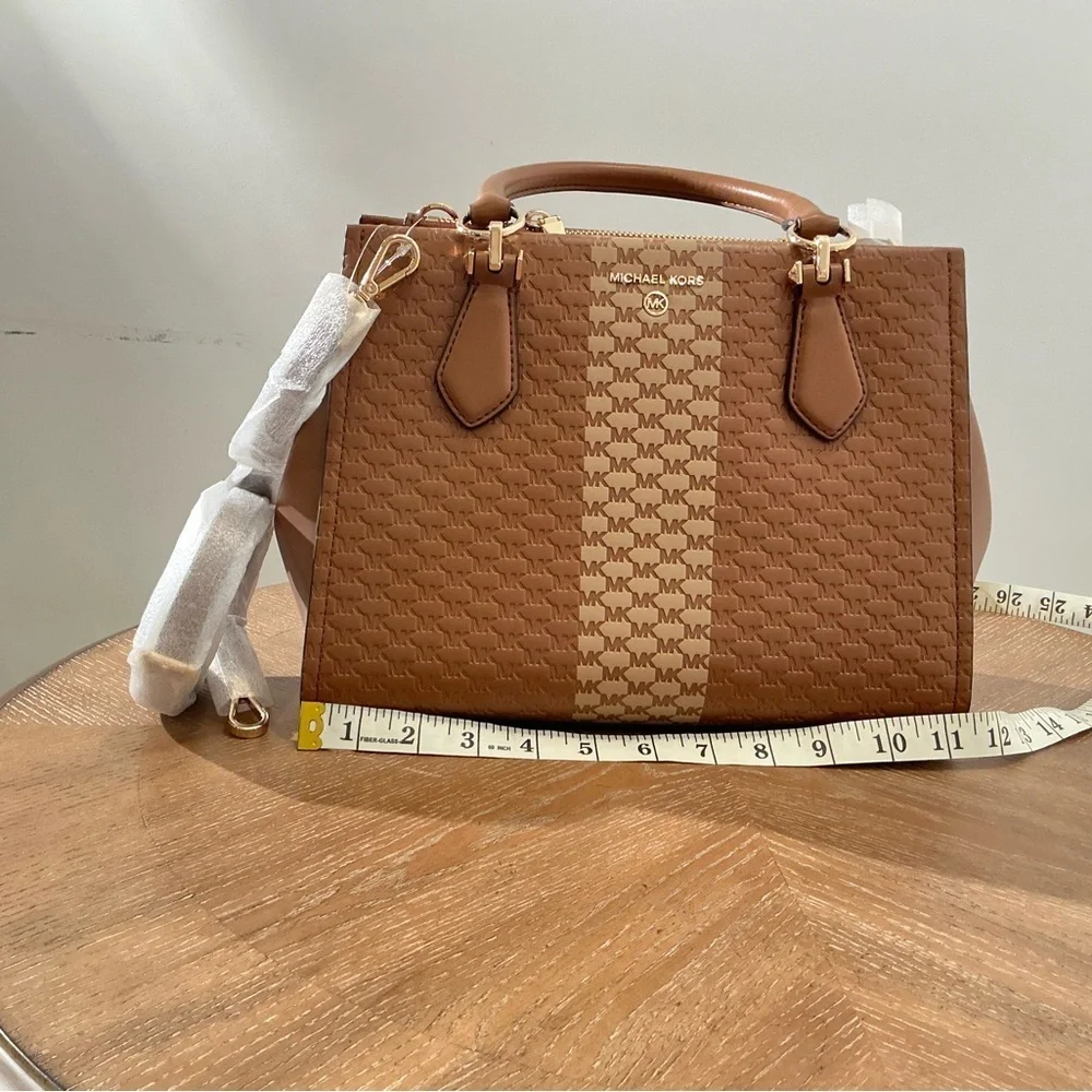 Michael Kors Brown Logo Stripe Satchel Handbag